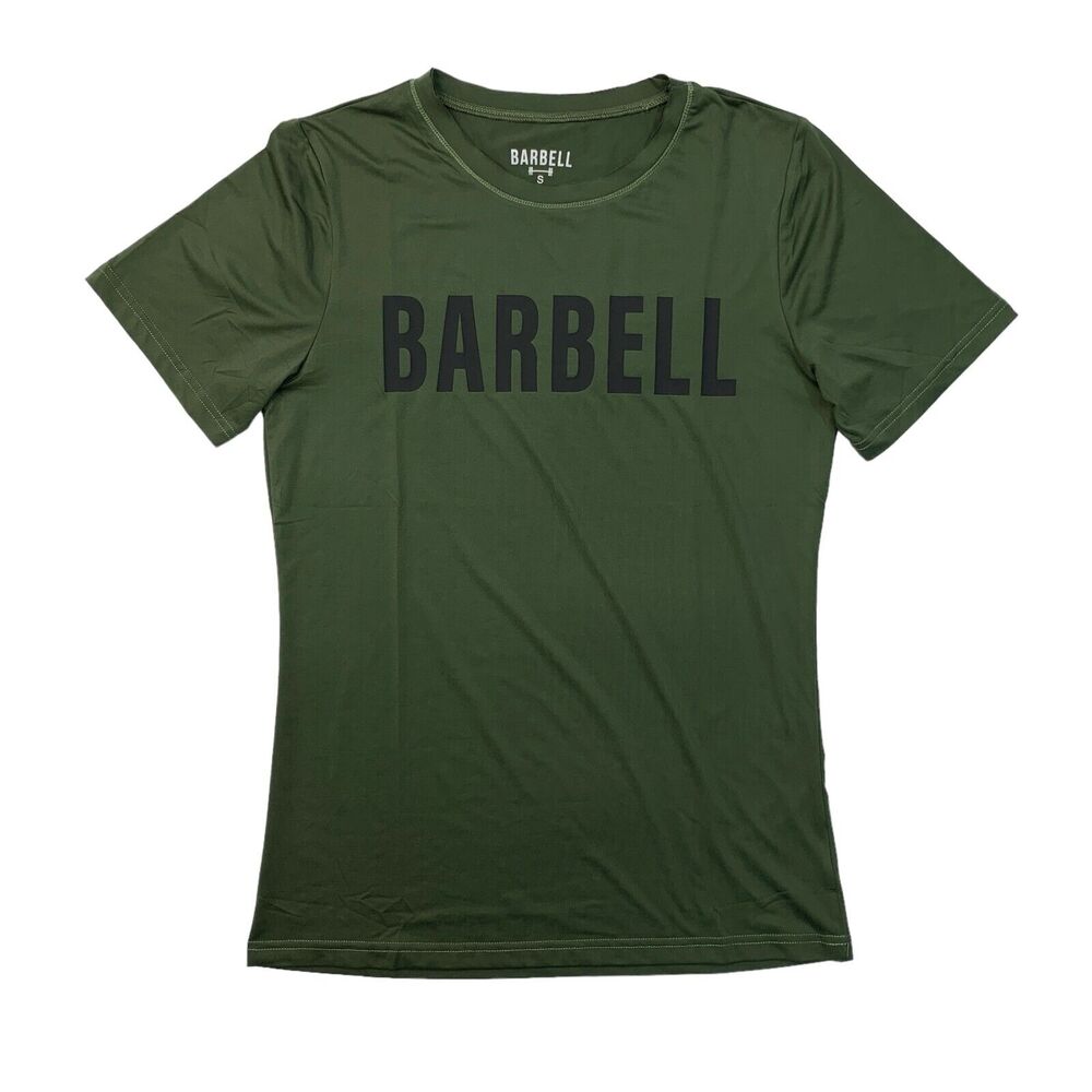 Barbell T Shirt Mens S Small Avocado Short Sleeve Stretch Big Logo Moisture Wick